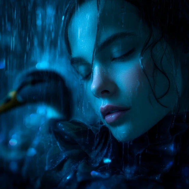 Rainy Day Portrait Woman Ducks Electric Light