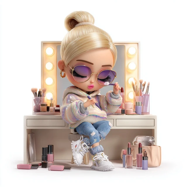 Chibi Beauty Applying Makeup 3D Illustration