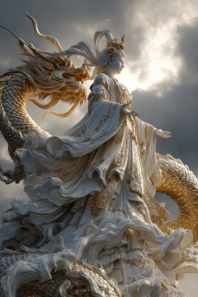 Avalokiteshvara and Dragon Divine Celestial Art