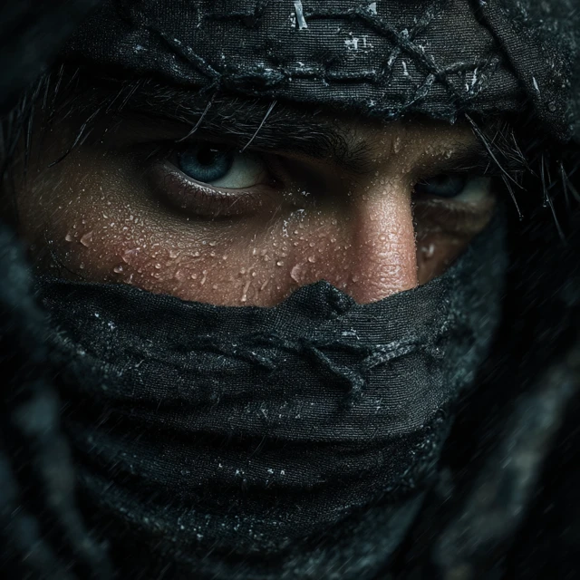 Ninja Warrior Portrait Rainy Weather Dramatic