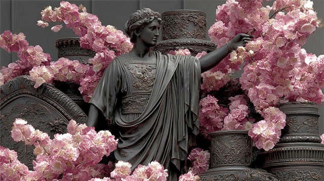 Aphrodite Greek Goddess with Flowers Dark Background