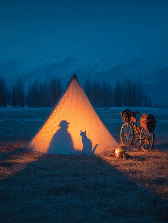 Camping with Cats at Sunset - Altay Mountains