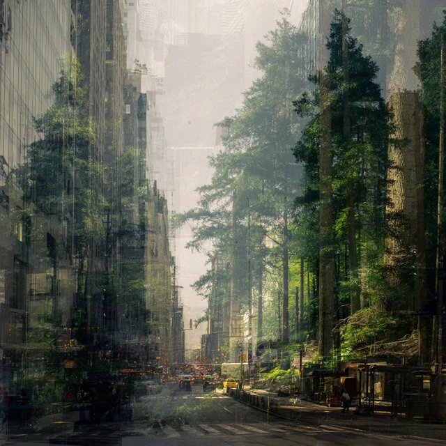 City Forest Double Exposure Digital Art