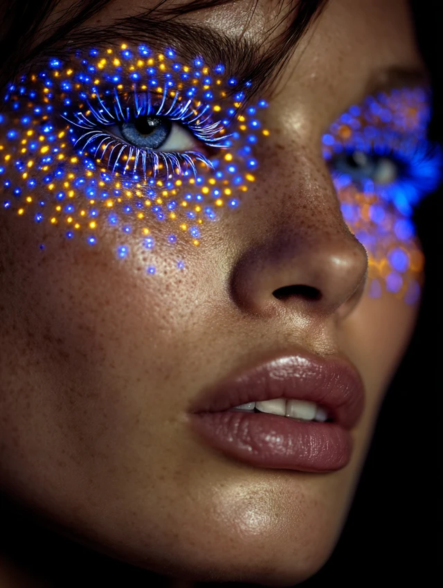 Ultraviolet Makeup Glowing Face Close Up