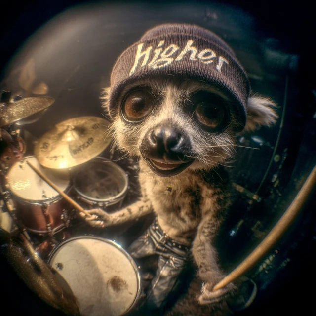 Anthropomorphic Lemur Drummer 90s Music Video