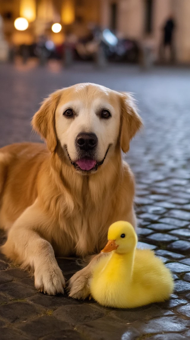 Golden Retriever and Rubber Duck Friendship
