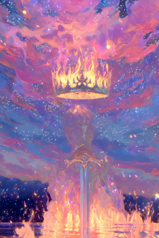 Fire Crown and Sword Art Fantasy Illustration
