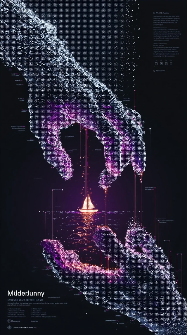 Pixel Art Hands Creation Cyberpunk Midjourney Logo