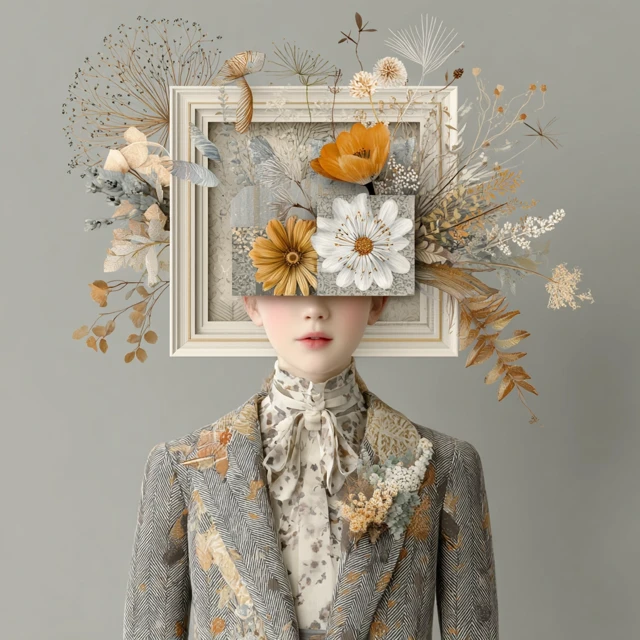 Flower Person Holding Frame AI Art Exhibition Poster