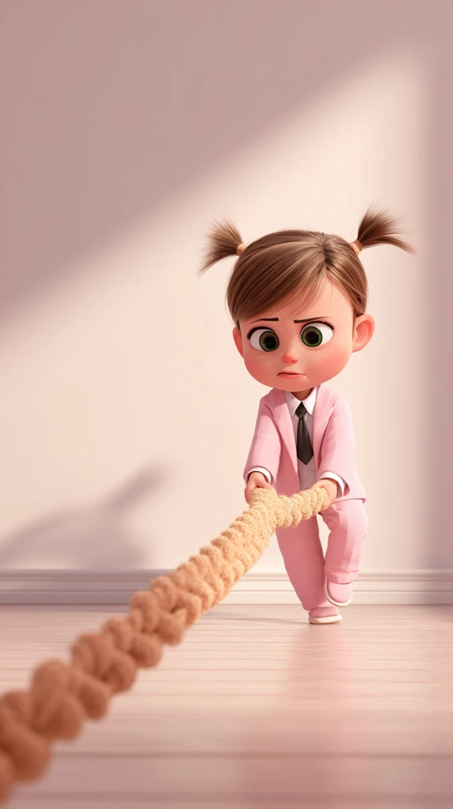 Determined Baby Girl in Pink Suit 3D Cartoon