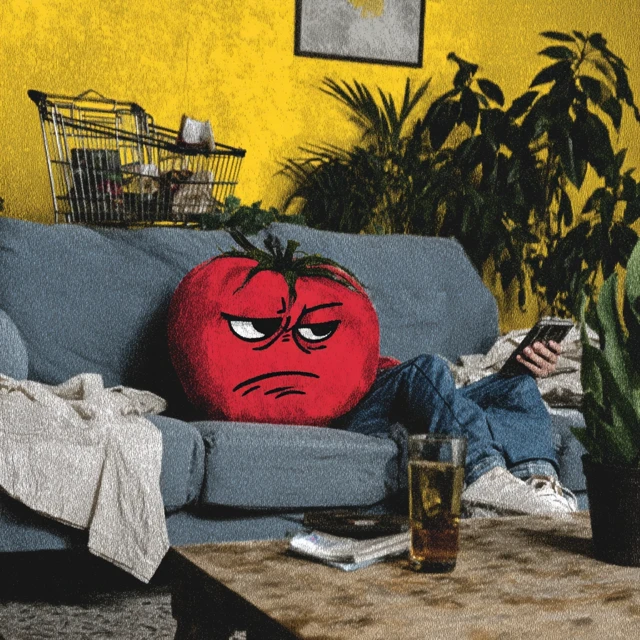 Tomato Lounging on Couch with Smartphone Sarcastic Art