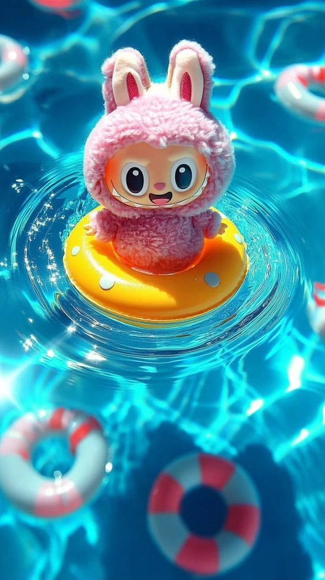 Cute Cartoon Character Floating in Pool Wallpaper