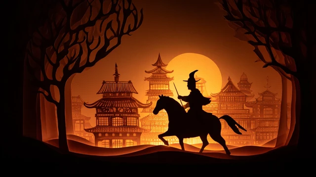 Chinese Shadow Puppetry Tang Sanzang Rides Horse