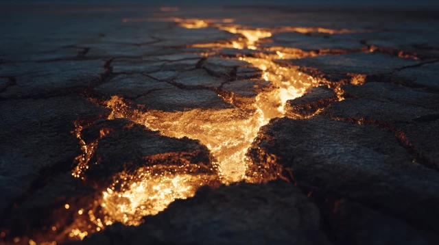 Cracked Earth Glowing Golden Light Eerie Atmosphere