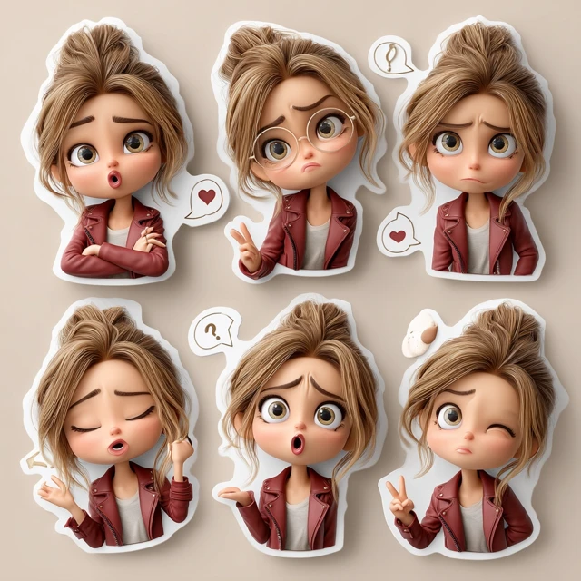 Cartoon Stickers: Female Character with Expressions