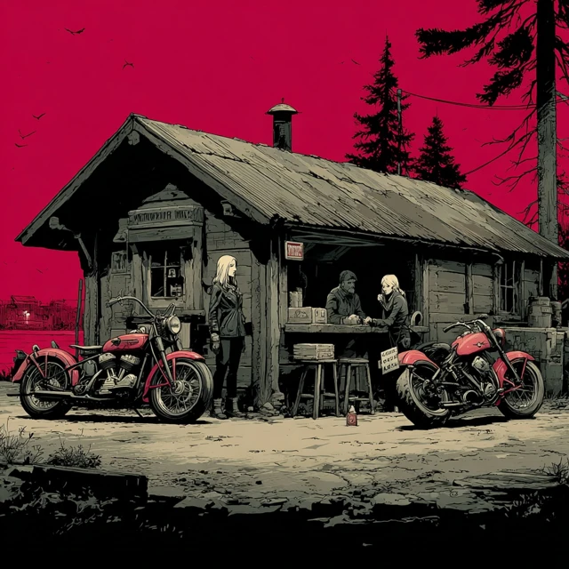 Lake Bodom Crossroads Kiosk Motorcycle Scene