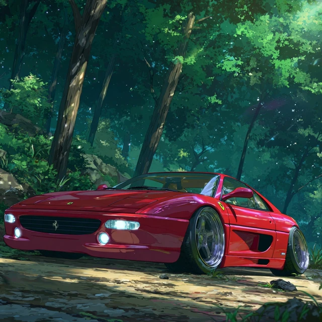 Ferrari F355 Anime Retro Forest Drive