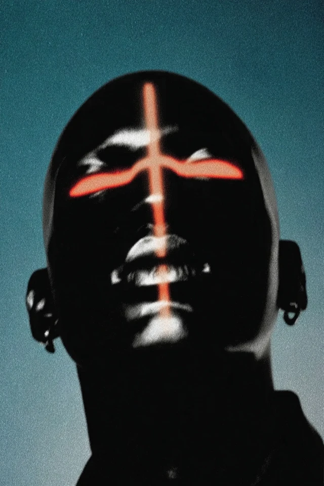 Cyberpunk Portrait with Neon Cross and Glowing Eyes