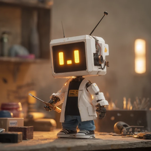 Small Robot in Lab Coat 3D Rendered