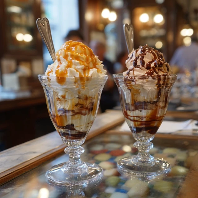 Caramel and Chocolate Sundaes Dessert Photography