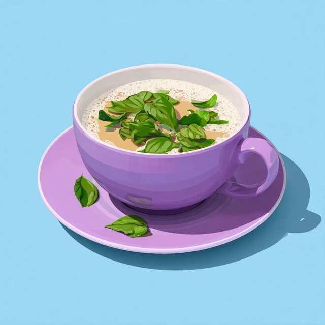 Cartoon Coffee with Tea Leaves Purple Cup