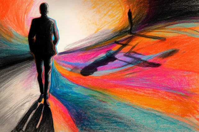 Figure Walking into Light Vibrant Art