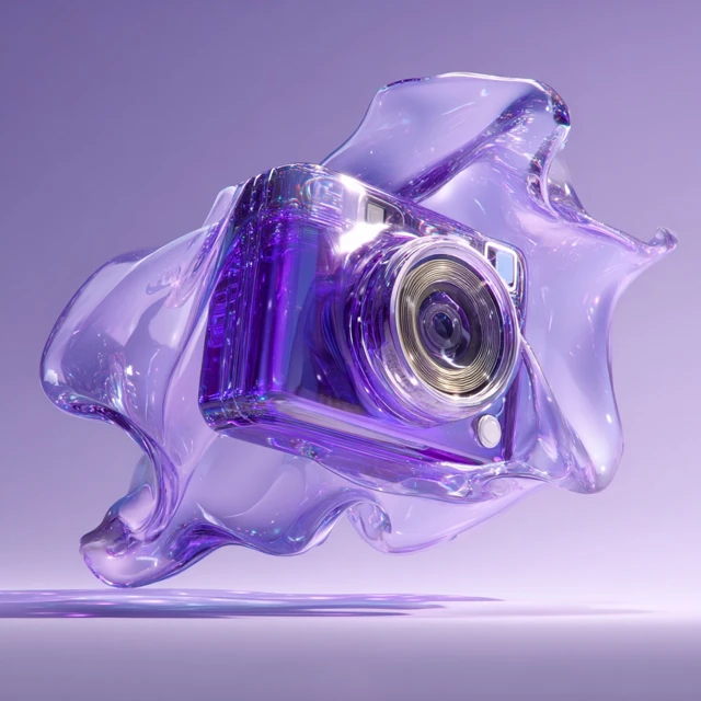 Futuristic Instagram Camera in Liquid Glass 3D Art