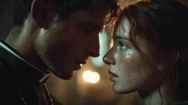 Emotional Tension Priest and Woman A24 Style