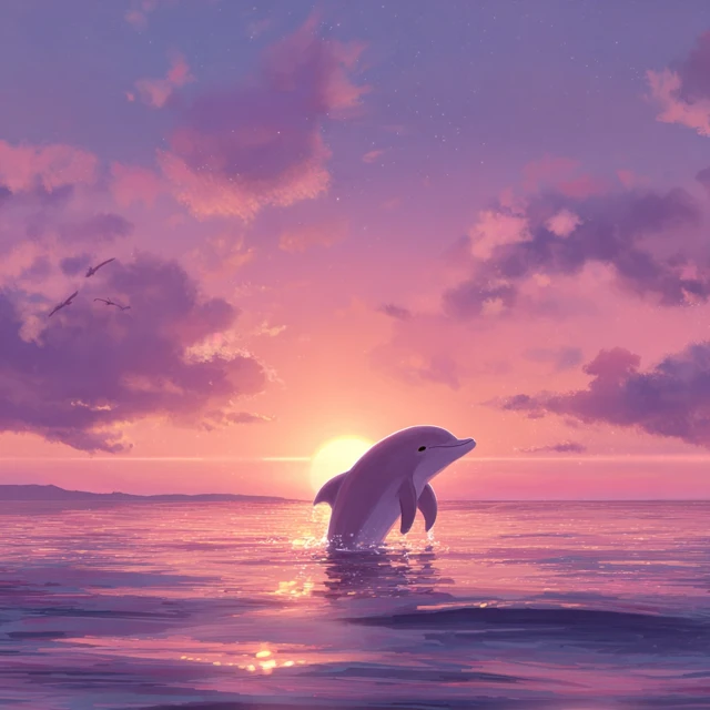 Daisy the Dolphin Dances at Dawn Cute Digital Painting