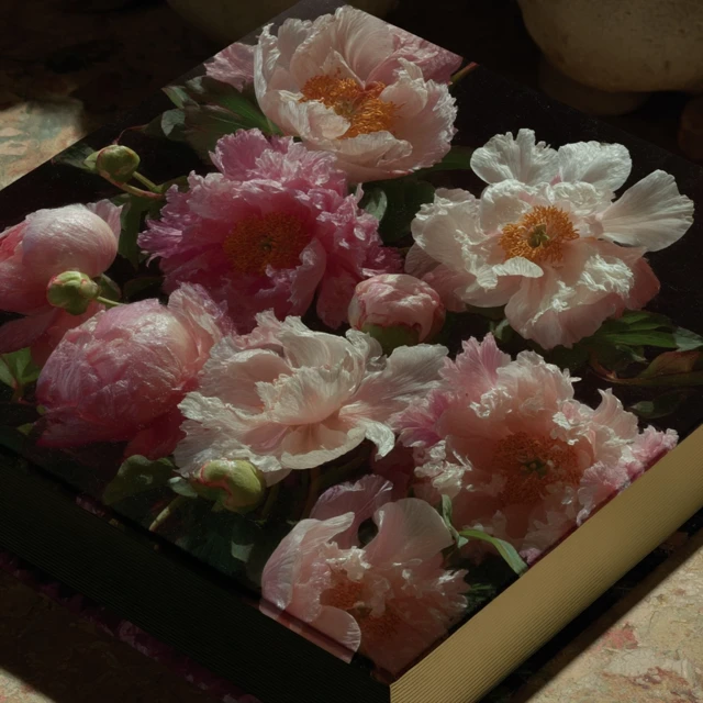 Vintage Notebook with Peonies Photographic Art