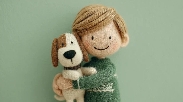 3D Cute Boy and Puppy Illustration