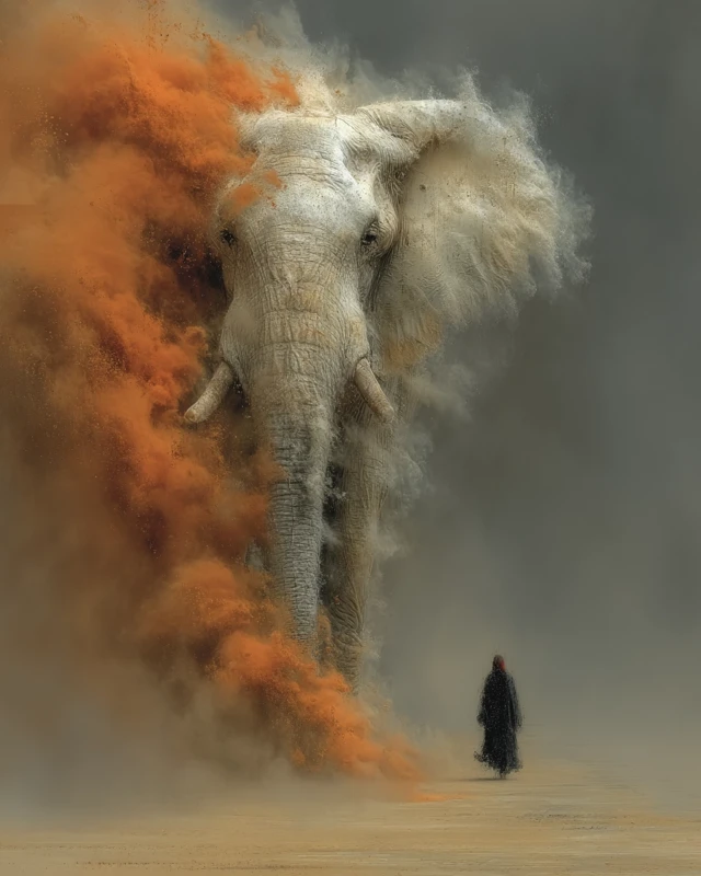 Elephant Emerging From Orange Vortex Impressionistic Art