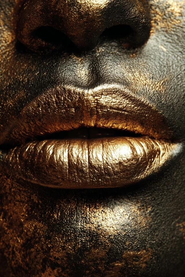 Golden Lips Black Woman Abstract Art