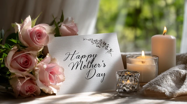 Mothers Day Card with Roses and Candlelight
