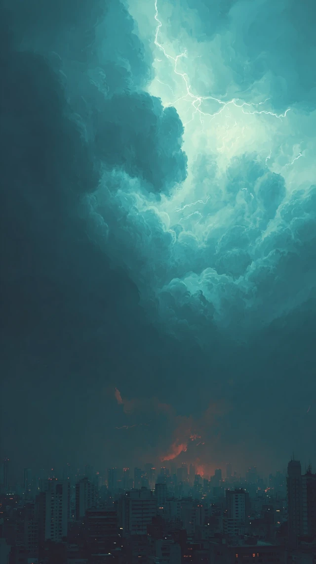 Futuristic City Titan Face with Lightning