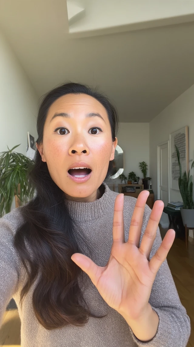 Asian American Woman Home Office Selfie Video