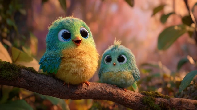 Adorable Birds Singing in a Pastel Forest