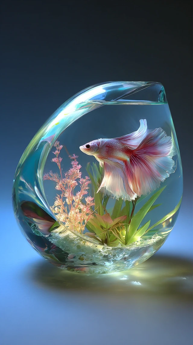 Elegant Betta Fish in a Crystal Glass Aquarium