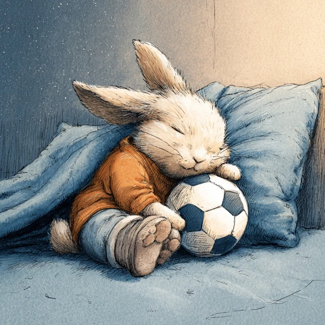 Baby Rabbit Sleeping After Soccer Injury Picture Book
