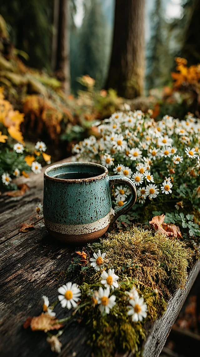 Ceramic Mug in Forest Golden Hour Nature Scene
