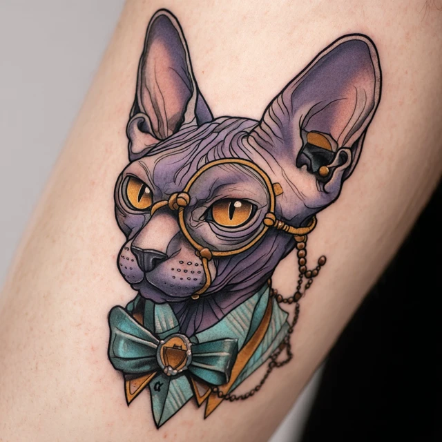Sphynx Cat Tattoo Victorian Steampunk Art