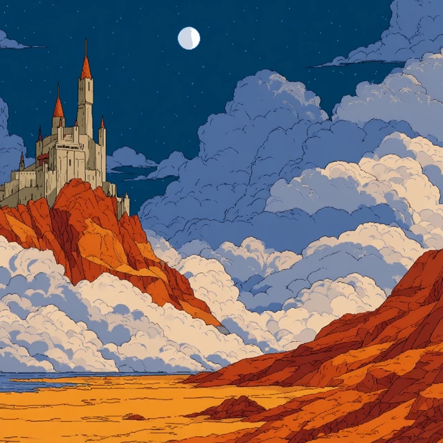 Techno Feudalist Castle on a Desert Planet Illustration