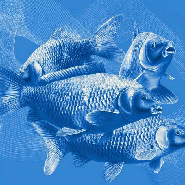 Carp Fishing in Action 3D Rendering