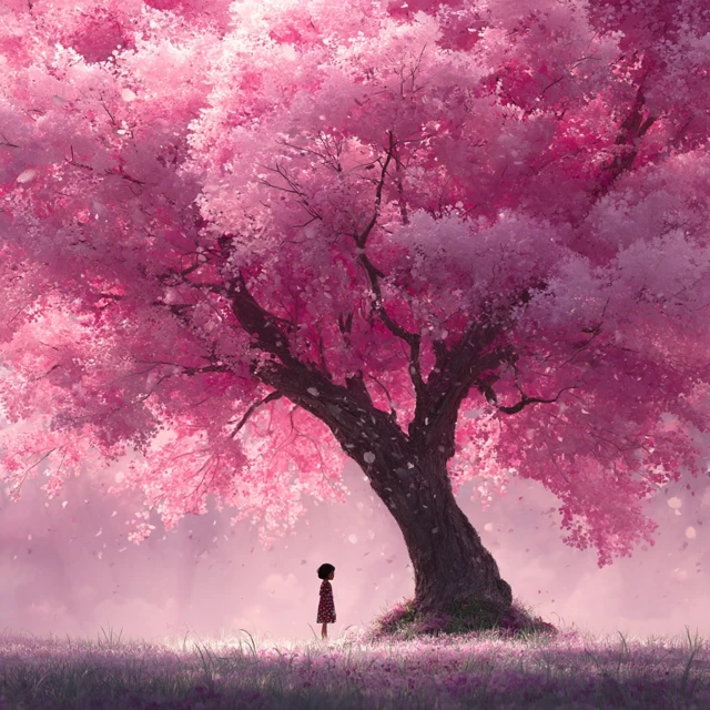 Cherry Blossom Dream: Girl Under a Motherly Tree