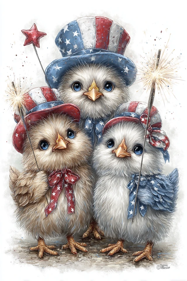 Cute Patriotic Chickens Celebrate Fourth of July