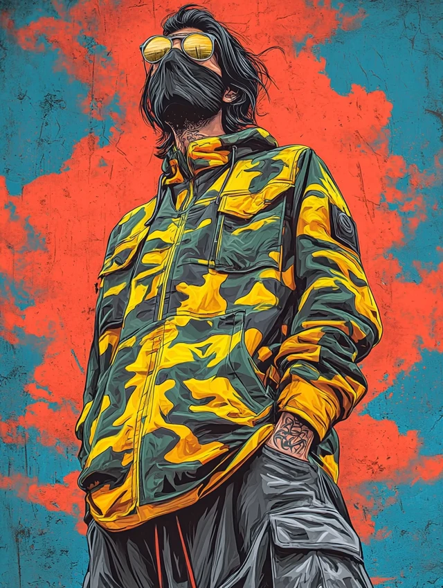 Male Portrait in Camo Jacket Urban Illustration