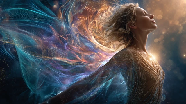 Woman in Radiant Light Energy Field Empowerment Awe