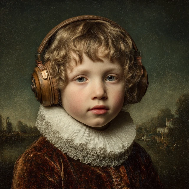 Child Portrait Dutch Painting with Headphones