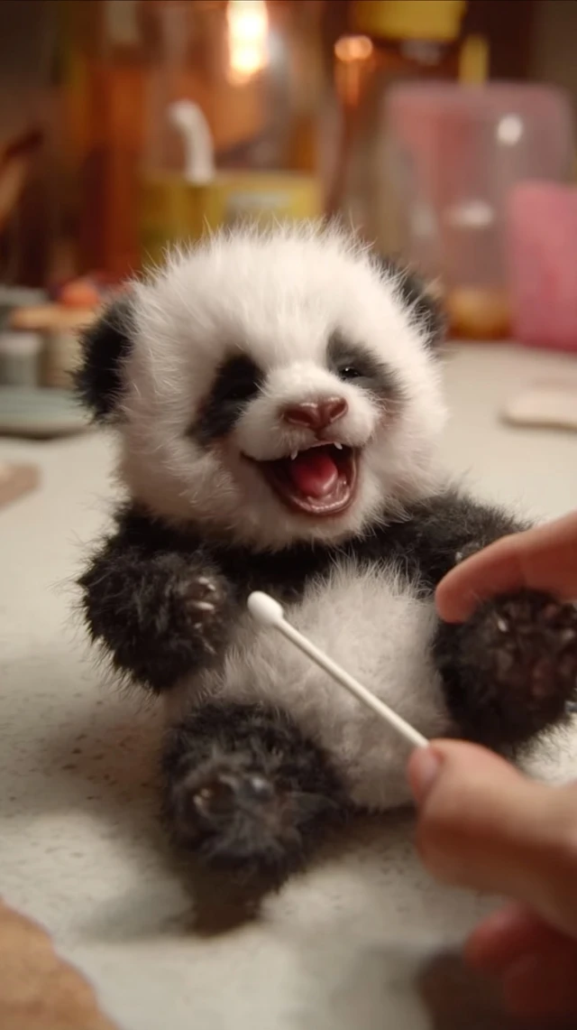Cute Baby Panda Getting Tickled Photorealistic