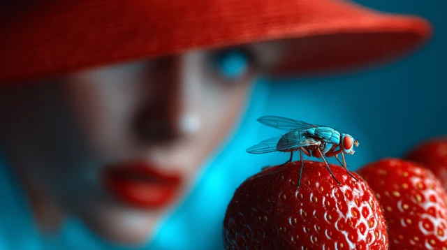 Fruit Fly on Strawberry Editorial Photography